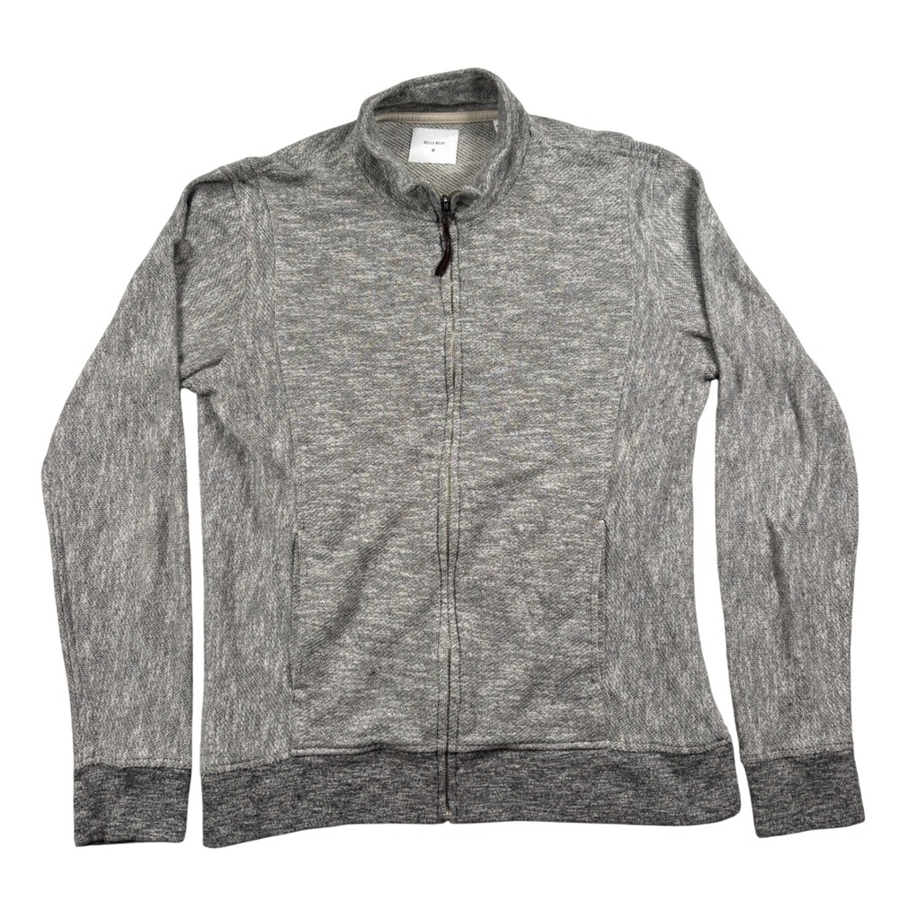 Billy Reid Full Zip Jacket Mens M Grey Marled Cotton Blend Mock Neck 01295